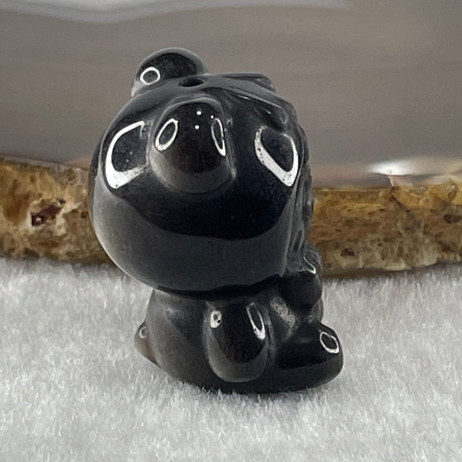 Black Obsidian Labubu Charm Display 16.03g 29.8 by 22.6 by 20.0mm - Huangs Jadeite and Jewelry Pte Ltd