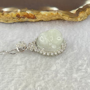 Type A Faint Lavender to White Milo Buddha with Crystals in S925 Sliver Pendant and Necklace 6.95g 16.2 by 16.2 by 8.5mm - Huangs Jadeite and Jewelry Pte Ltd
