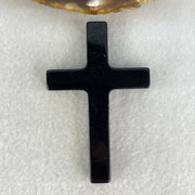 Type A Opaque Black Jadeite Cross Pendant 22.53g 64.7 by 41.6 by 7.7mm - Huangs Jadeite and Jewelry Pte Ltd