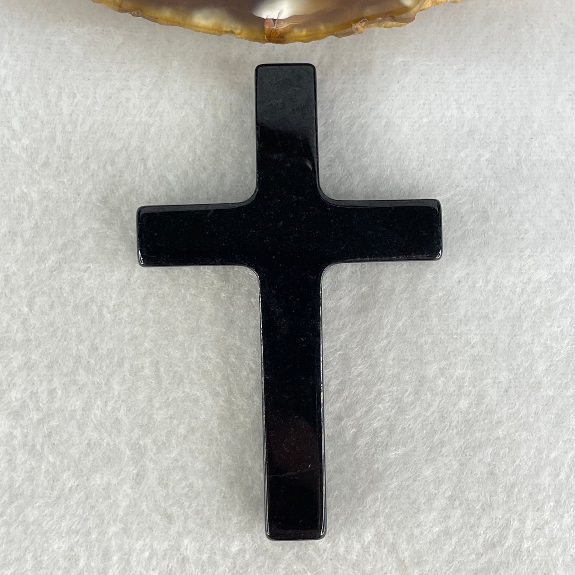Type A Opaque Black Jadeite Cross Pendant 22.53g 64.7 by 41.6 by 7.7mm - Huangs Jadeite and Jewelry Pte Ltd