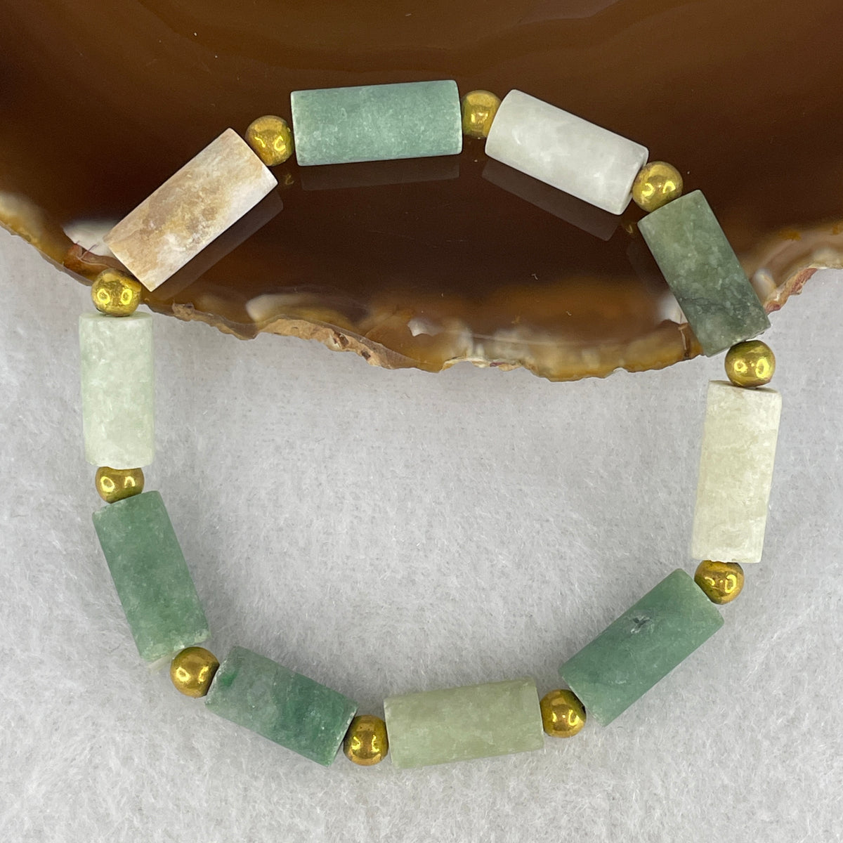 Natural Type A Blueish Green Jadeite Unpolished Lulutong Beads Bracelet | 17cm with 10 Beads 7.2mm (19.33g | Heart & Throat Chakra Harmony, Obstacle-Clearing Fortune & Serene Wealth Shield)