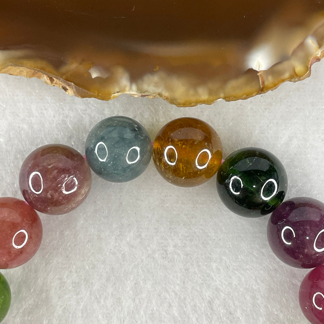 Good Grade Natural Rainbow Tourmaline Crystal Beads Bracelet | 11.7mm Multi-Chromatic Energy (40.59g | 15.5cm Wrist Sizing | 17 Beads)