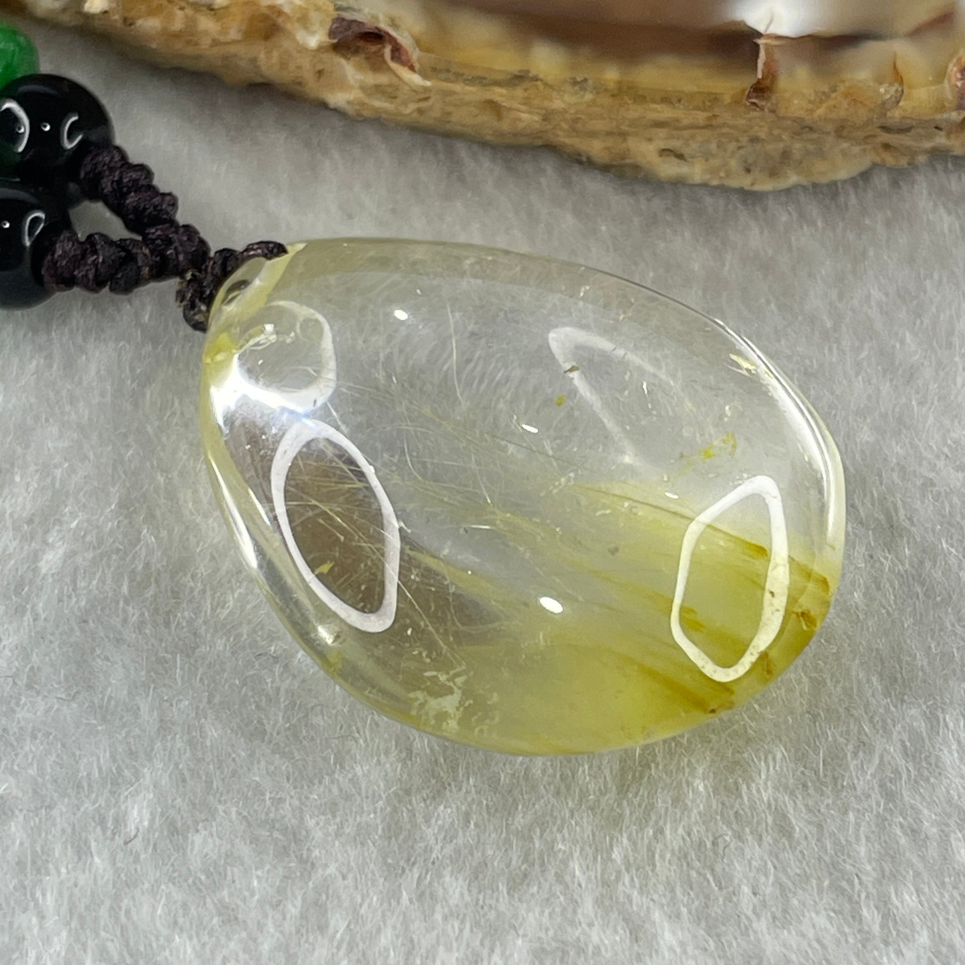Natural Golden Rutilated Quartz Tear Drop Necklace 19.61g 32.5 by 24.7 by 11.8mm - Huangs Jadeite and Jewelry Pte Ltd
