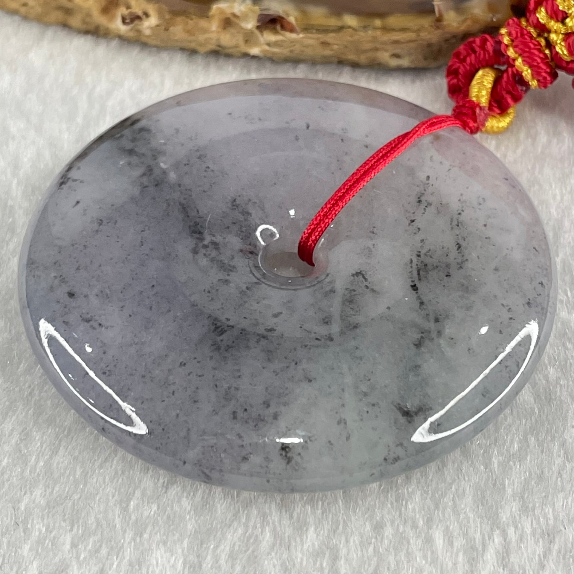 Type A Lavender with Wuji Grey Patches Jadeite Ping An Kou Donut Pendant Necklace 66.60g 52.1 by 9.7mm - Huangs Jadeite and Jewelry Pte Ltd