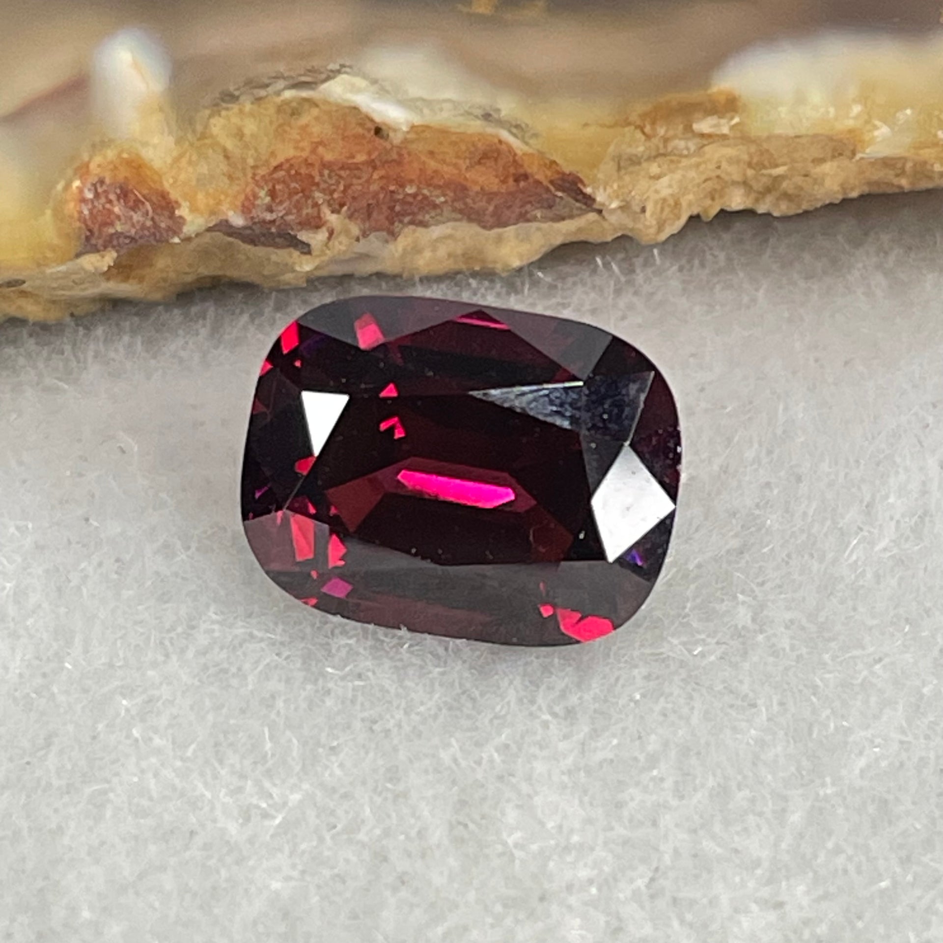 Natural Red Rhodolite Garnet Stone for Setting Cushion, brilliant/step cut 4.38cts 10.69 by 8.25 by 3.53mm NGI Cert No:32887346 - Huangs Jadeite and Jewelry Pte Ltd