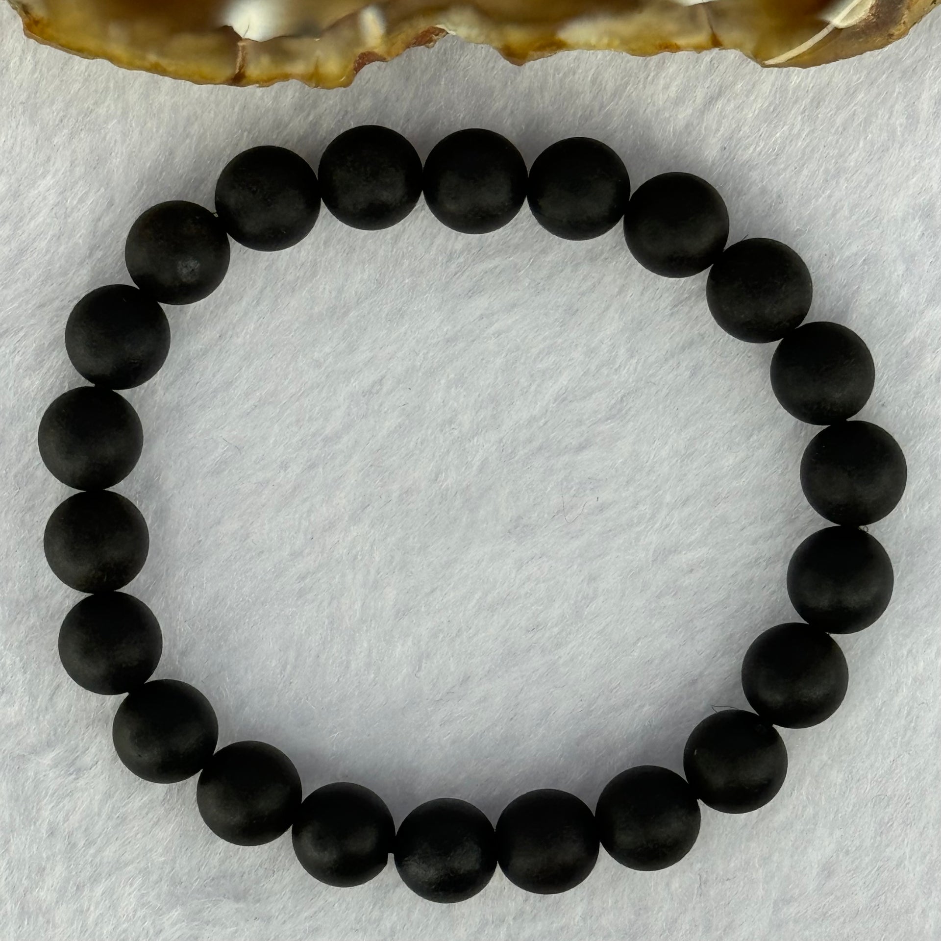 Natural Dark Matt Black Amber Beads Bracelet 天然大黑天翁琥珀手链 6.31g 14.5cm 8.1mm 22 Beads - Huangs Jadeite and Jewelry Pte Ltd