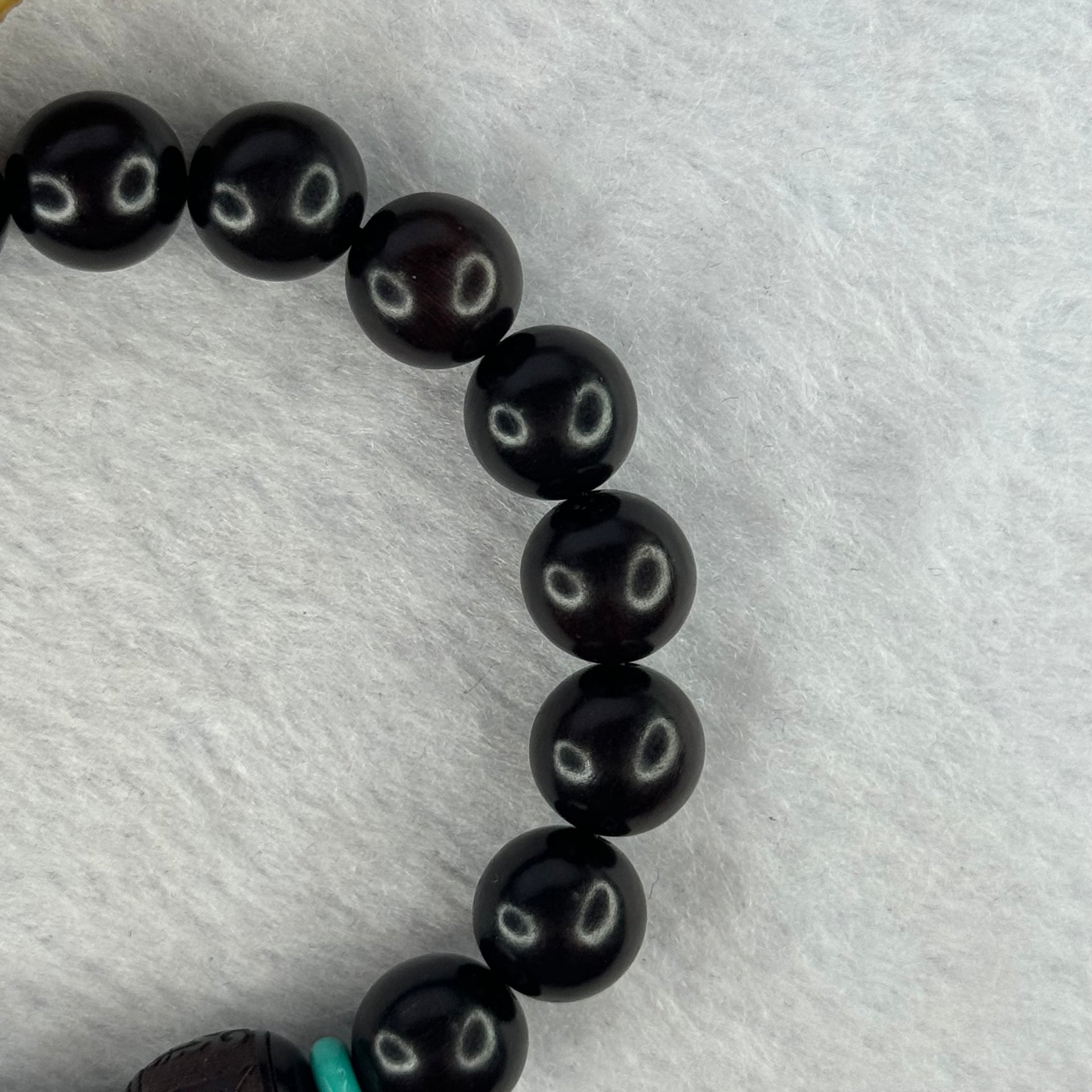 Natural India Zitan 天然小叶字檀木 Om Ma ni Padme Hum 六字真言 Beads Bracelet with Turquoise (Sinking Type) 11.63g 15.5cm 10.1mm by 17 Beads, 12.0mm 1 Bead - Huangs Jadeite and Jewelry Pte Ltd