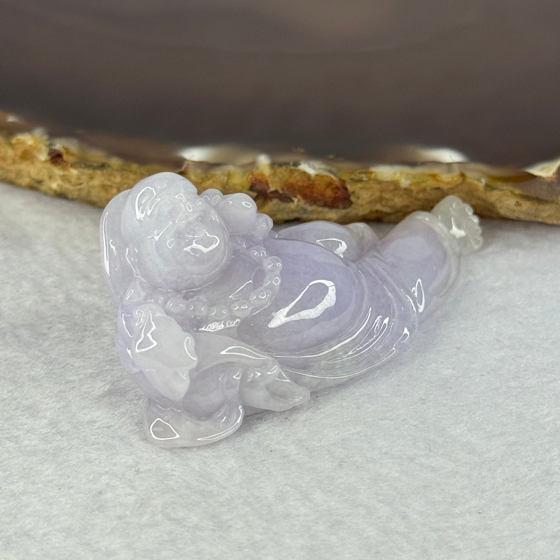 Type A Lavender Jadeite Milo Buddha Display 紫罗兰翡翠弥勒佛摆件 33.33g 57.9 by 27.3 by 20.6mm - Huangs Jadeite and Jewelry Pte Ltd
