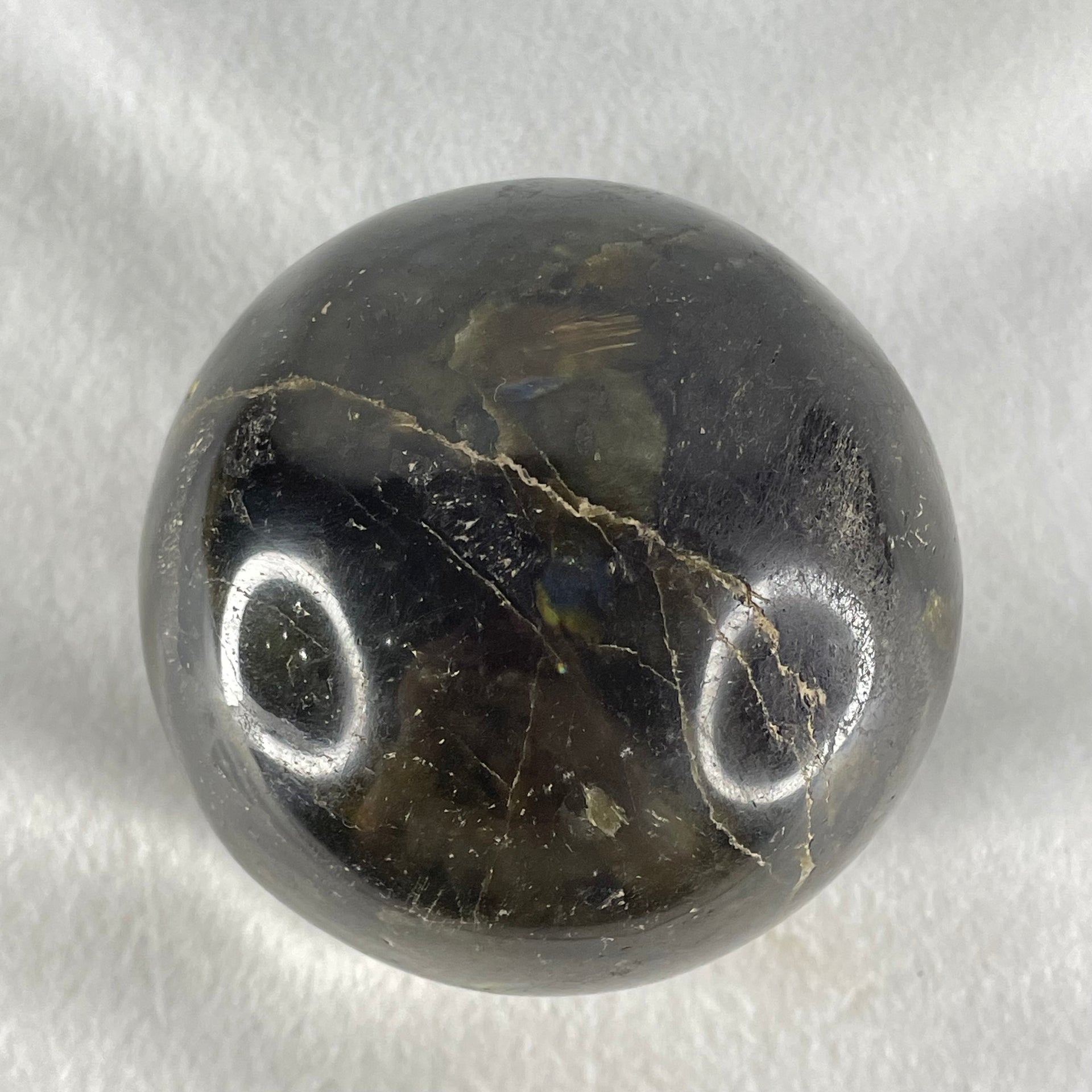 Good Grade Natural Labradorite Sphere Ball with Wooden Stand 952.9g 82.0 by 77.5 by 135.0mm - Huangs Jadeite and Jewelry Pte Ltd