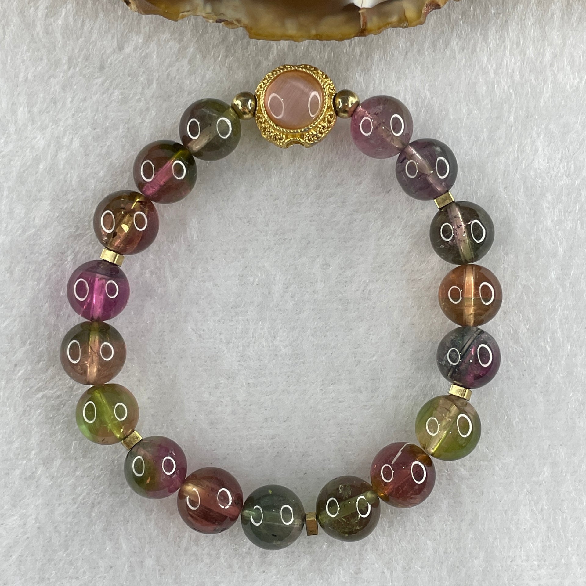 Very Good Grade Natural Tourmaline Crystal Beads with Charm Bracelet 19.74g 14cm 8.8mm 17Beads - Huangs Jadeite and Jewelry Pte Ltd