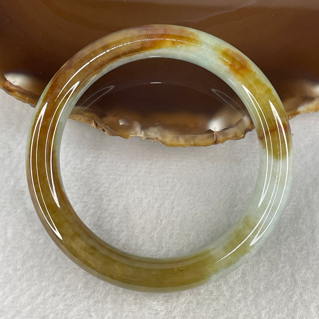Certified Natural Type A Multicolor Jadeite Bangle | 55.1mm Earthy Amber Brown with Refreshing Light Green | Very Very Slight Internal Line "Hongfei" Premium Round Wrist Heirloom (56.08g 10.6x9.9mm)