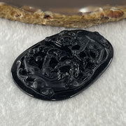 Type A Opaque to Partial Translucent Black Omphacite Jadeite Pixiu Pair with Coins Pendant 19.06g 53.4 by 38.5 by 7.6mm - Huangs Jadeite and Jewelry Pte Ltd