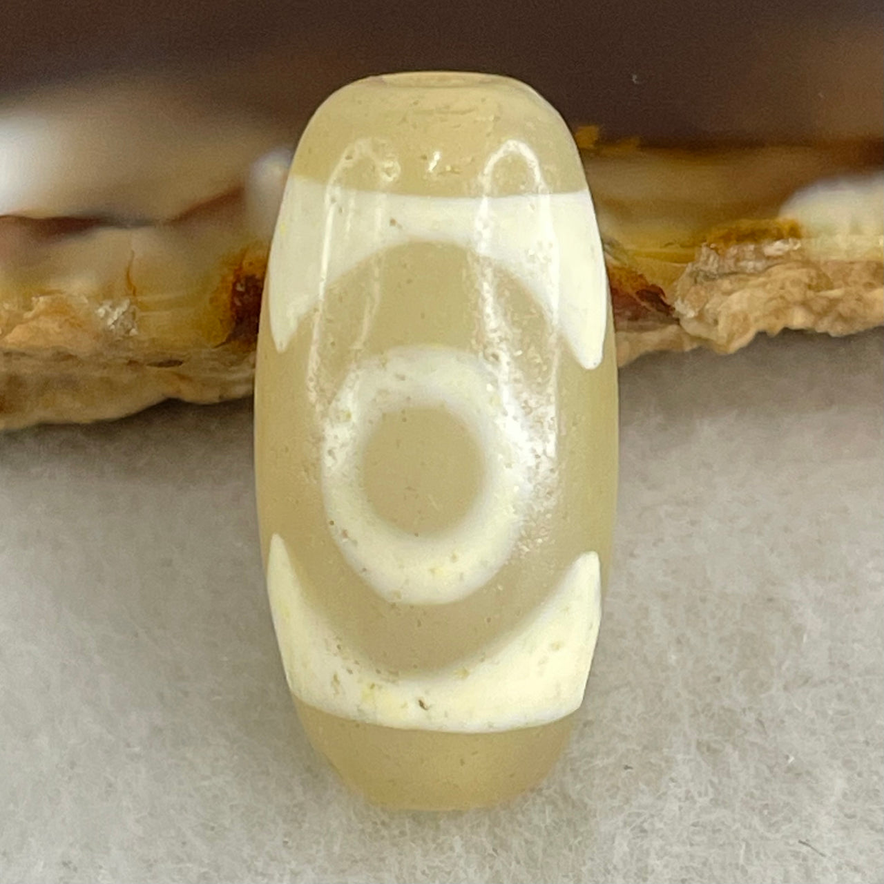 Natural Powerful Tibetan Old Oily Agate 3 Eyes Dzi Bead Heavenly Master (Tian Zhu) 三眼天诛 2.95g 20.1 by 10.2mm - Huangs Jadeite and Jewelry Pte Ltd