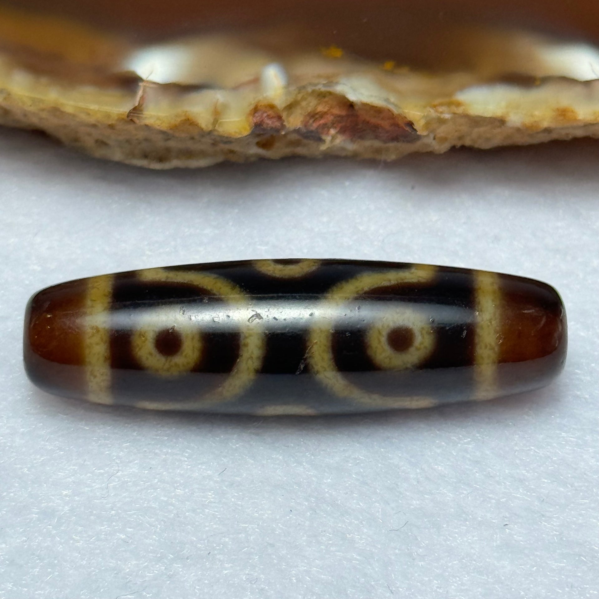 Natural Powerful Tibetan Old Oily Agate 6 Eyes Dzi Bead Heavenly Master (Tian Zhu) 六眼天诛 7.83g 39.5 by 11.5mm - Huangs Jadeite and Jewelry Pte Ltd