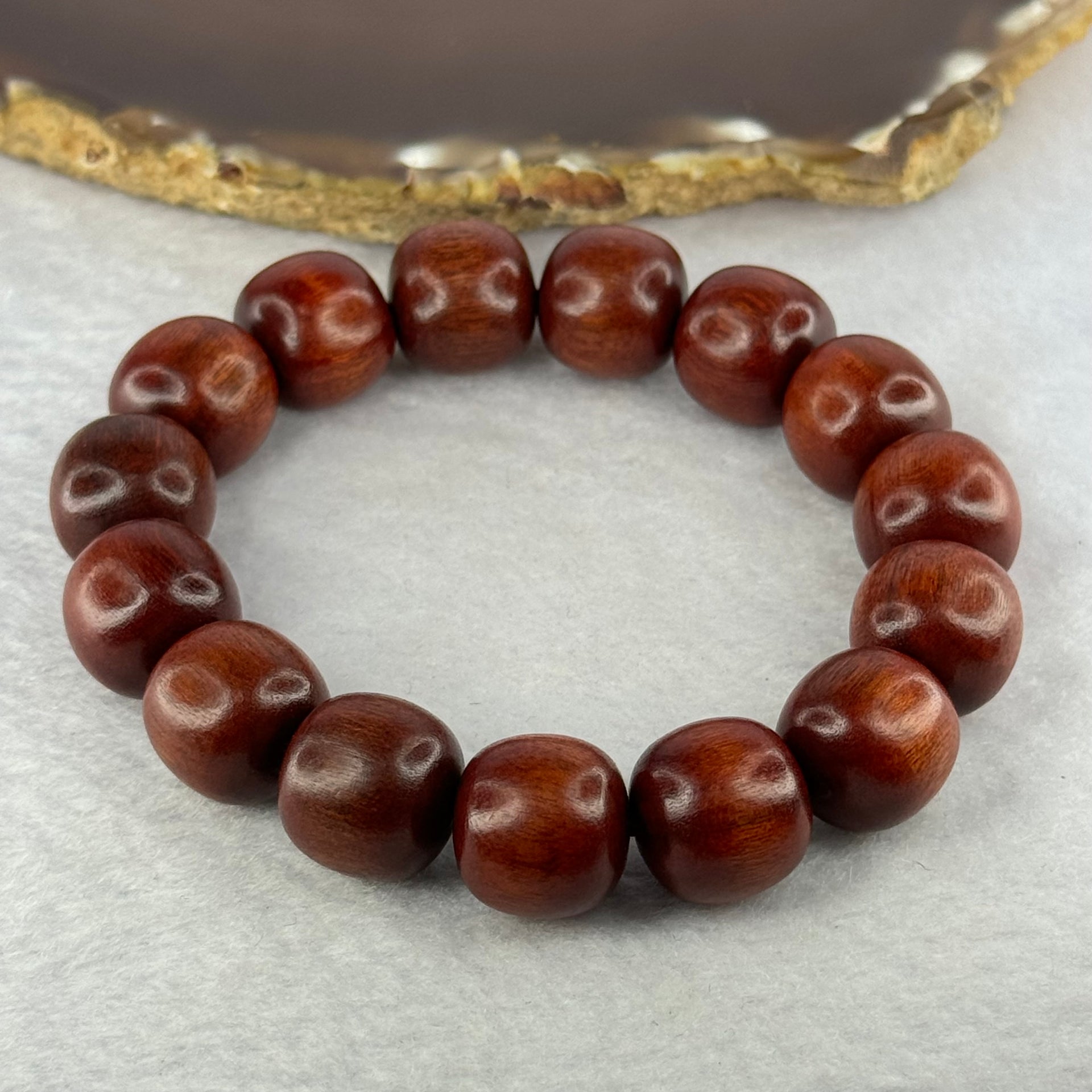 Natural India Red Rosewood Beads Bracelet 印度鸡血红小叶紫檀手链 31.41g 19cm 15.0mm 15 Beads - Huangs Jadeite and Jewelry Pte Ltd