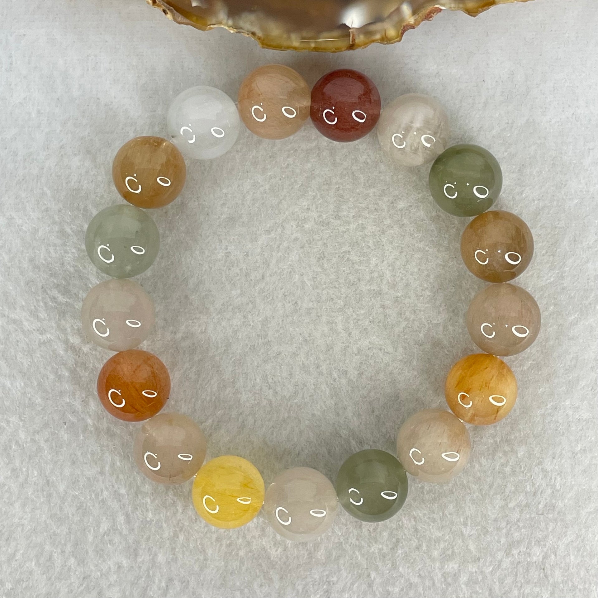 Above Average Grade Natural Muti Colour Rabbit Hair Rutilated Quartz Beads Bracelet 46.75g 18cm 12.7mm 17 Beads - Huangs Jadeite and Jewelry Pte Ltd