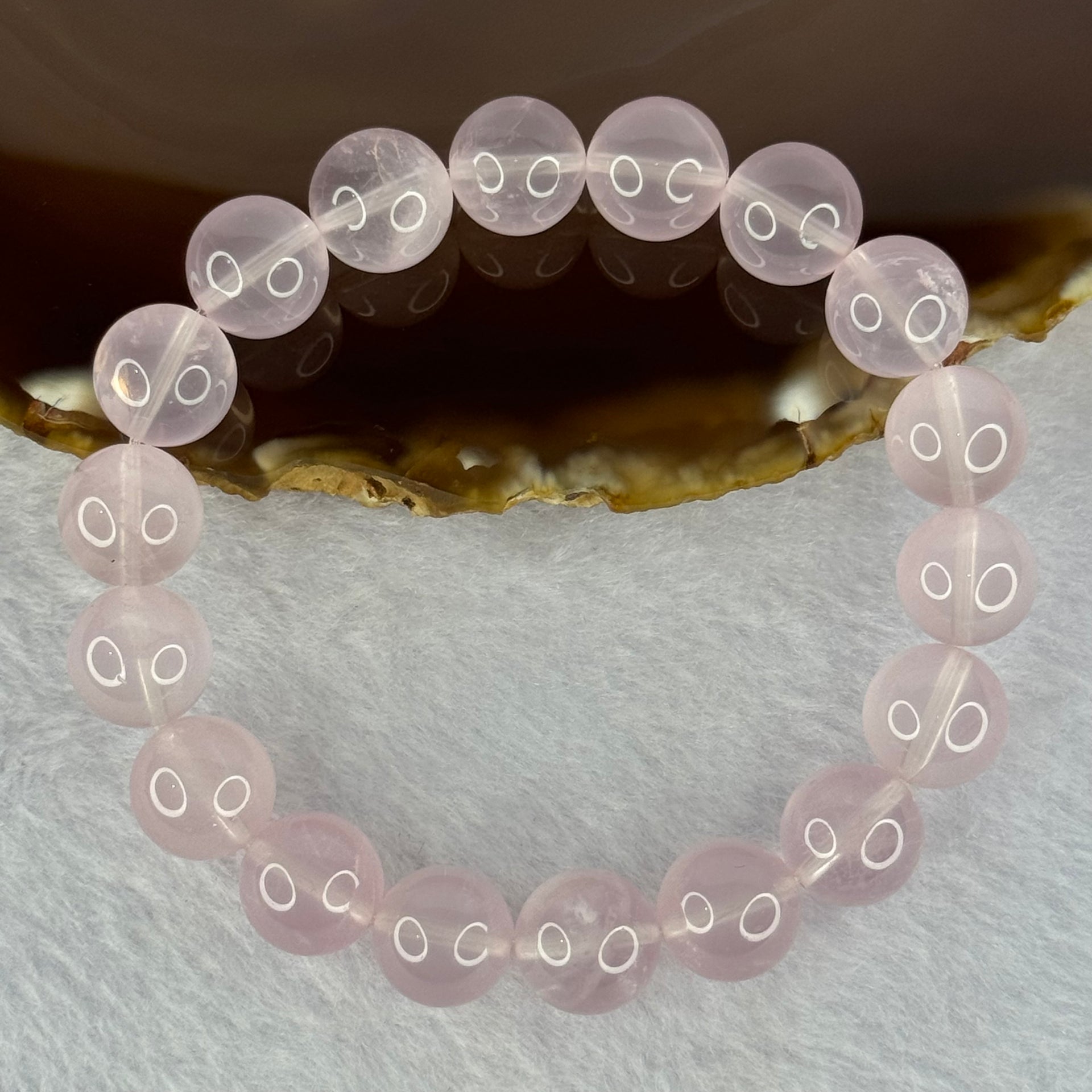 Natural Rose Quartz Beads Bracelet 天然玫瑰石英珠手链 35.21g 17.5cm 11.4mm 18 Beads - Huangs Jadeite and Jewelry Pte Ltd