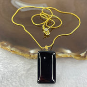 Natural Dark Red Blood Amber 18K Gold Pendent in Gold Color Necklace 3.31g 28.9 by 16.0 by 8.4mm - Huangs Jadeite and Jewelry Pte Ltd