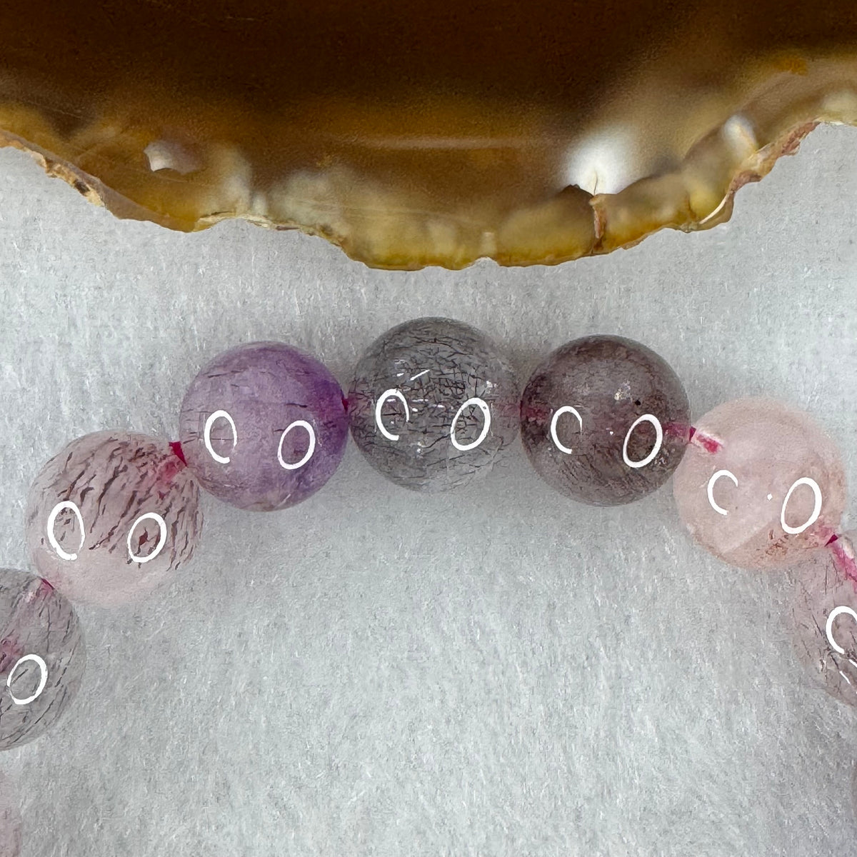 Certified Above Average Grade Natural Super 7 Crystal Beads Bracelet | 10.9mm Sacred 7-Mineral Synergy (32.36g | 16.5cm Wrist Sizing | 19 Beads)