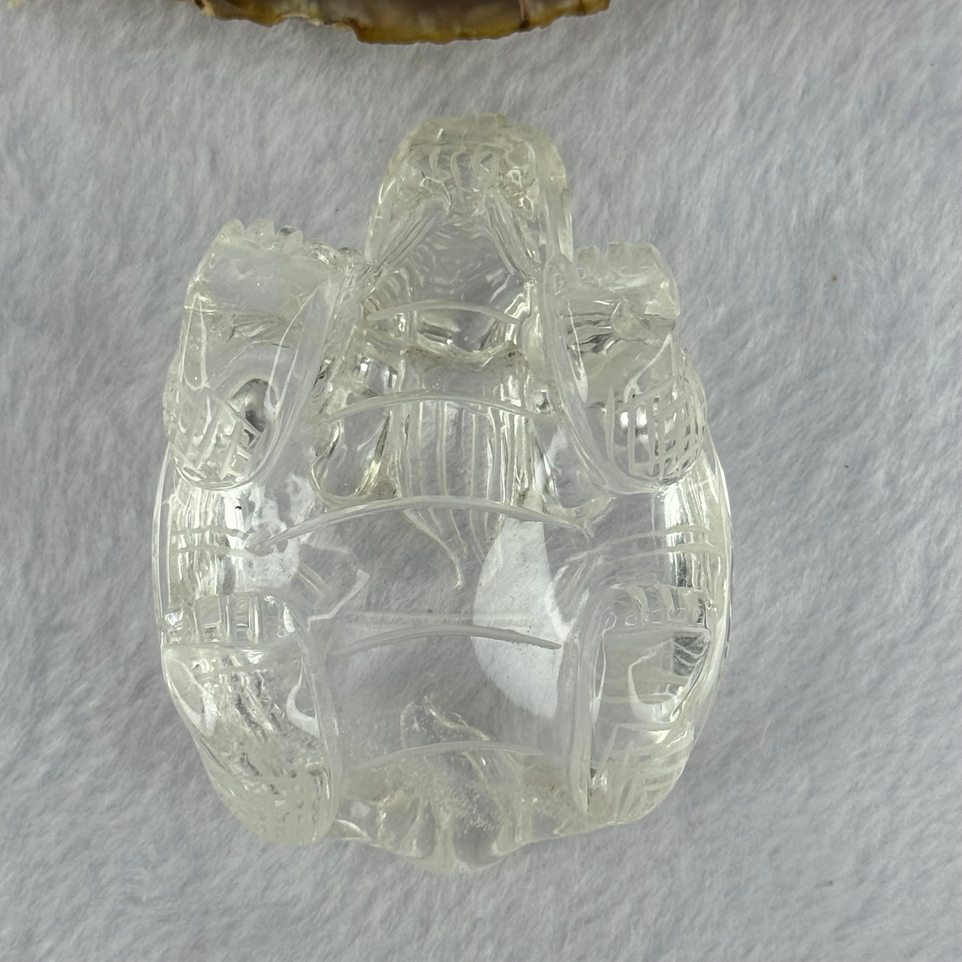 Natural Clear Quartz Dragon Turtle with Wooden Display 214.02g 78.8 by 66.1 by 75.6mm - Huangs Jadeite and Jewelry Pte Ltd