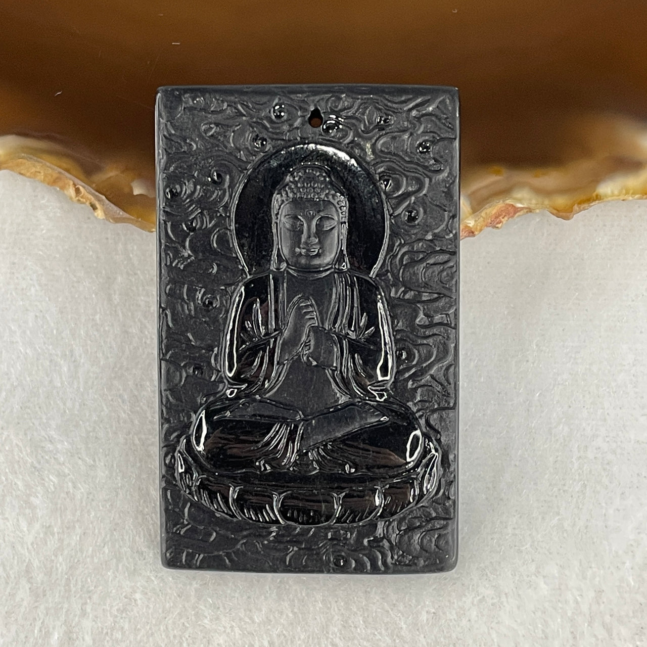 Certified Type A Opaque Black Omphacite Jadeite Vairocana Buddha & Jade Emperor Pendant | 51mm Natural Black Jade Cosmic Wisdom & Sovereign Protection Talisman (27.44g | 51.8 x 31.9 x 7.2mm)