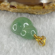 Tye A Natural Icy Green Jadeite Hulu in 18K 750 Yellow Gold and Diamonds Clasp Pendant 2.53g 17.5 by 13.5 by 5.9mm - Huangs Jadeite and Jewelry Pte Ltd