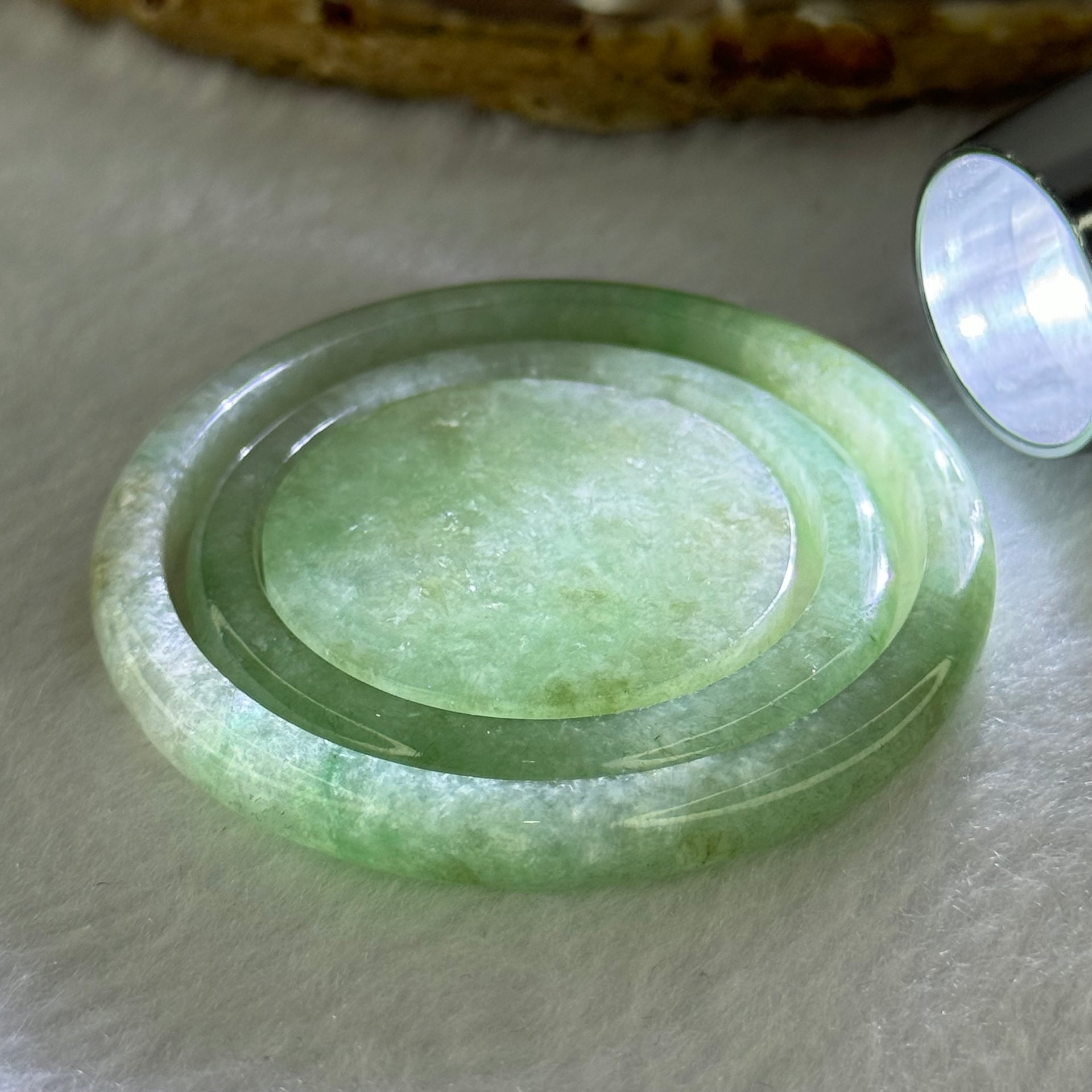 Type A Green Jadeite Bangle and Display 35.86g Inner Diameter 44.5mm 6.1 by 4.6mm, 33.3mm 5.6 by 4.9mm, 31.4 by 6.3mm (Close to Perfect) - Huangs Jadeite and Jewelry Pte Ltd