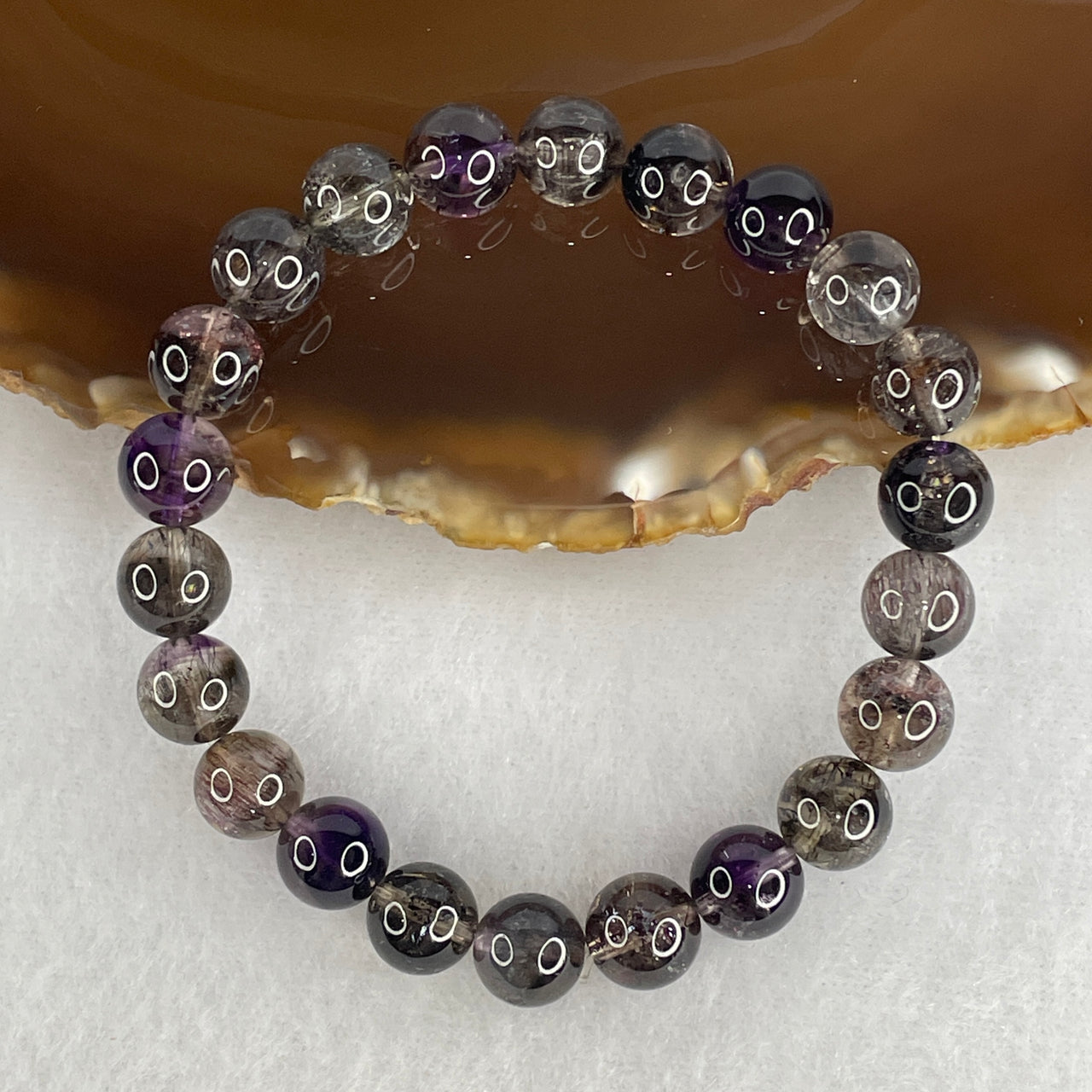 Certified Very Good Grade Natural Fully Transparent Black Super 7 Crystal Bead Bracelet | 8.8mm Black Super 7  (19.76g | 15.5cm Wrist Sizing | 22 Beads)