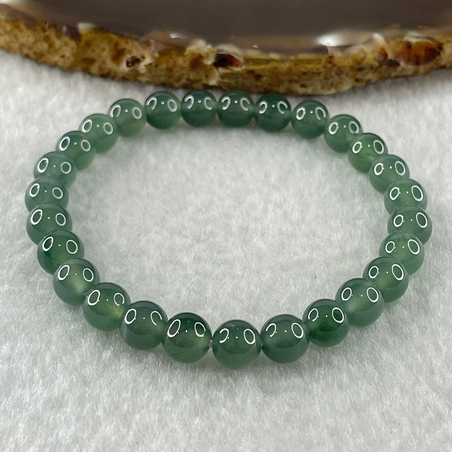 Type A Natural High Icy Blueish Green Jadeite Beads Bracelet 12.86g 14.5cm 6.6mm 27 Beads - Huangs Jadeite and Jewelry Pte Ltd