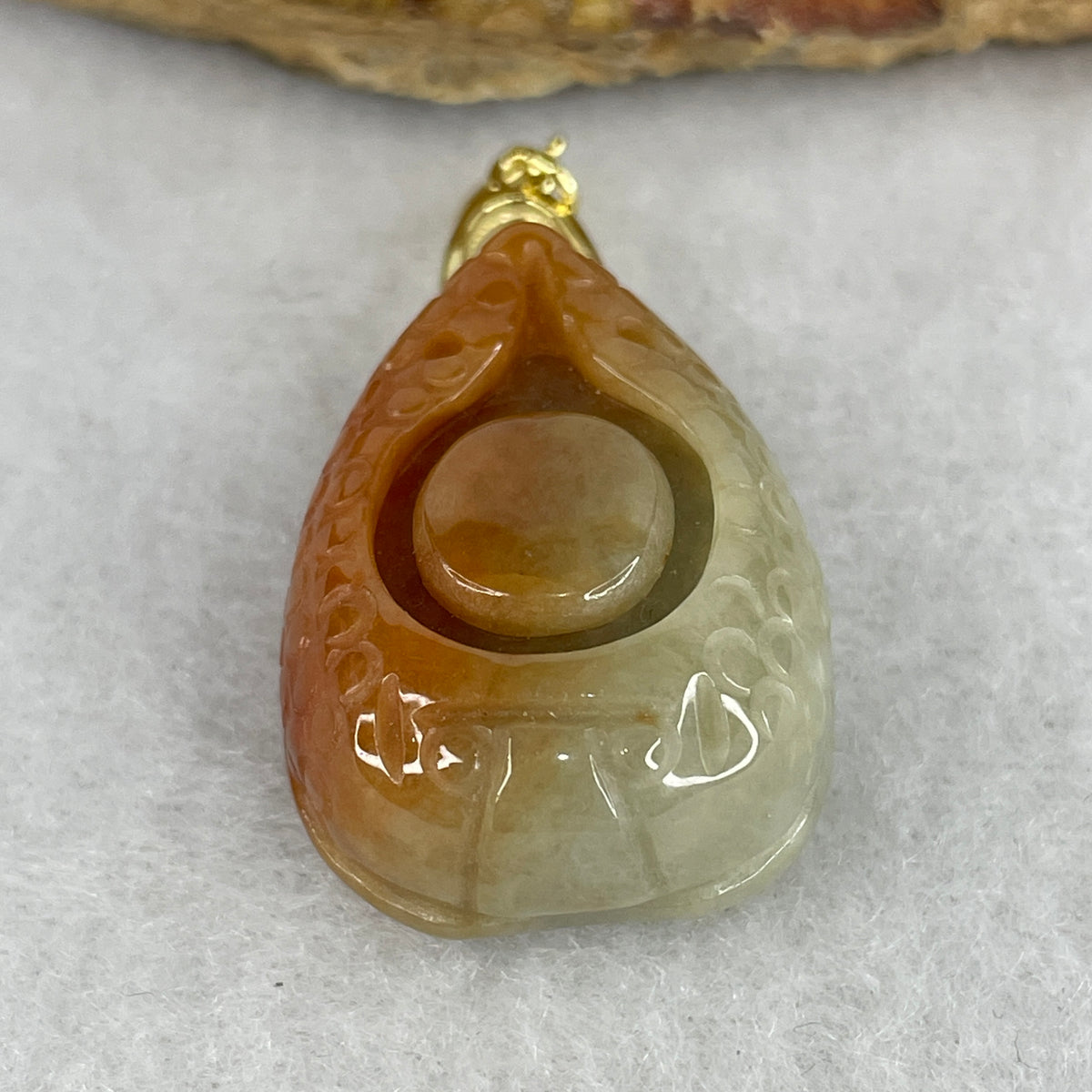 Natural Type A Red & Brownish Green Jadeite Mystical Eye Pendant | (12.99g | 27.7x20.4x12.0mm | Root, Third Eye & Solar Plexus Chakra Harmony, "Tian Yan" Intuitive Protection & Fiery Wealth Shield)