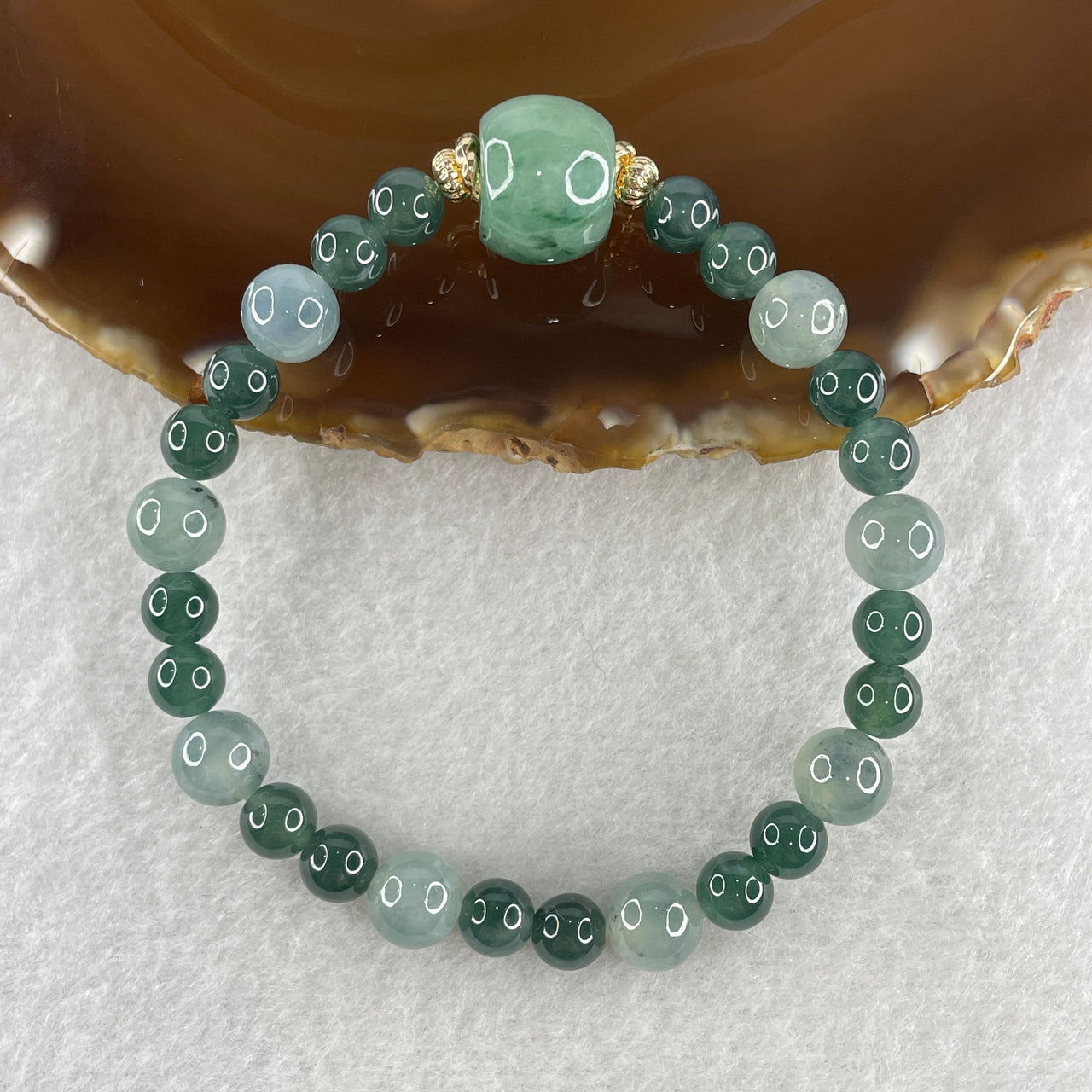 Certified Natural Type A Semi Icy Blueish Green with Light Lavender Jadeite Beads Bracelet 19.10g 16cm 13.5 by 17.3mm 1Bead - 8Beads 7.9mm - 18Beads 6.3mm