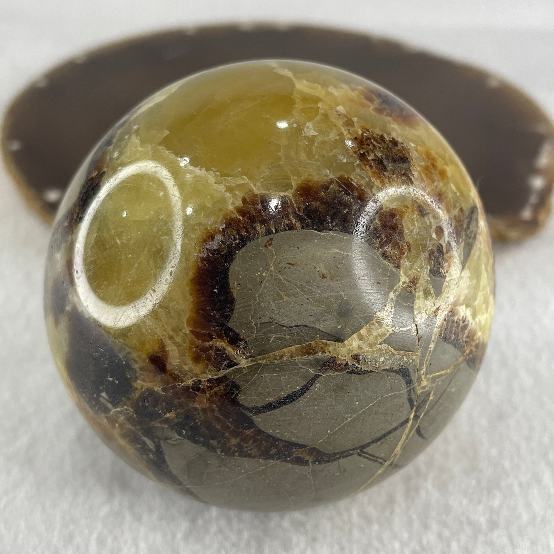 Natural Septarian Stone Ball with Clear Acrylic Display 603.31g 75.0 by 95.0mm - Huangs Jadeite and Jewelry Pte Ltd