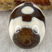 Natural Powerful Tibetan Old Oily Dark Brown With White Agate 3 Eyes Dzi Bead Heavenly Master (Tian Zhu) 三眼天诛 4.41g 17.4 by 12.8mm - Huangs Jadeite and Jewelry Pte Ltd
