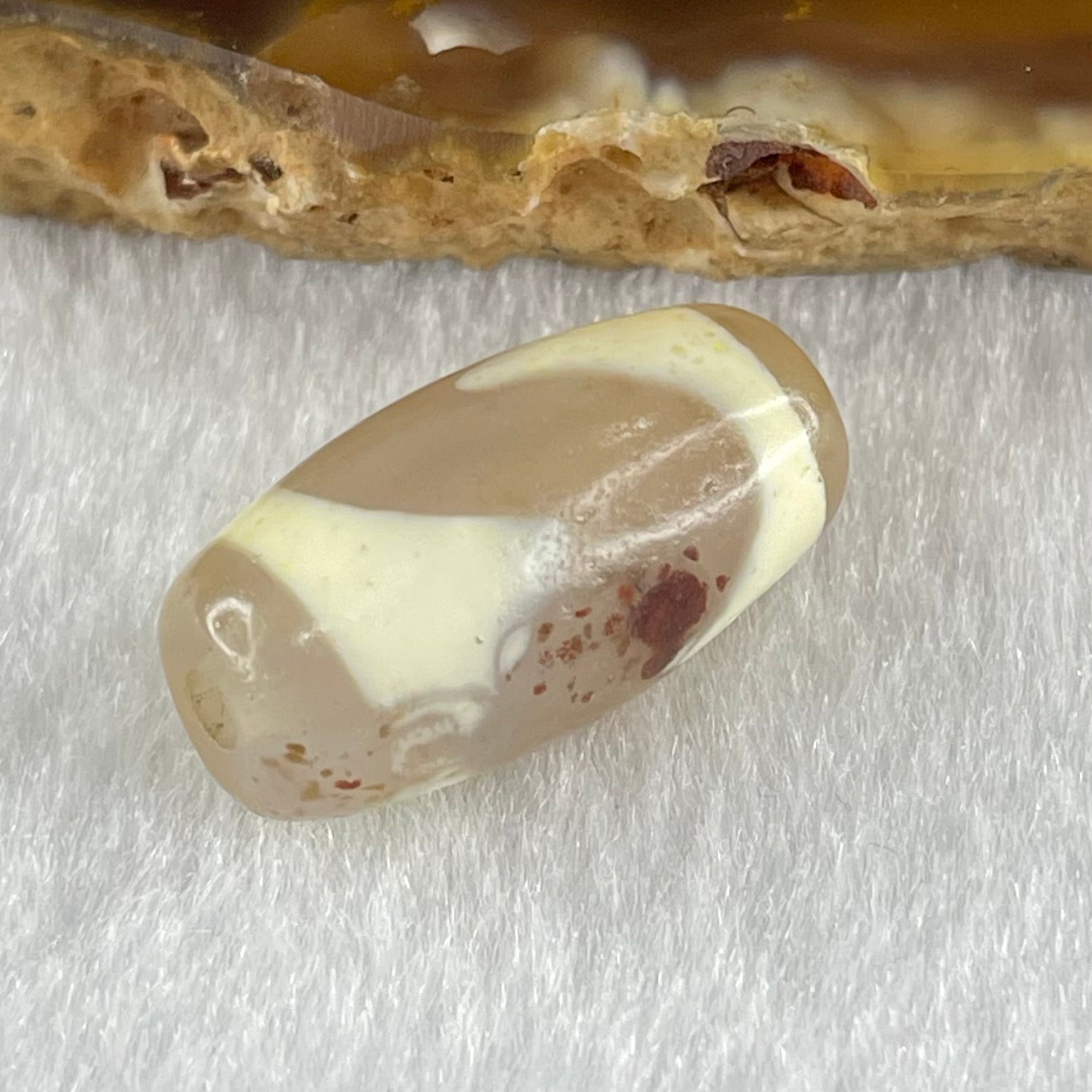 Natural Powerful Tibetan Old Oily Agate Tiger Tooth Daluo Dzi Bead Heavenly Master (Tian Zhu) 虎呀天诛 2.99g 19.7 by 10.2mm - Huangs Jadeite and Jewelry Pte Ltd