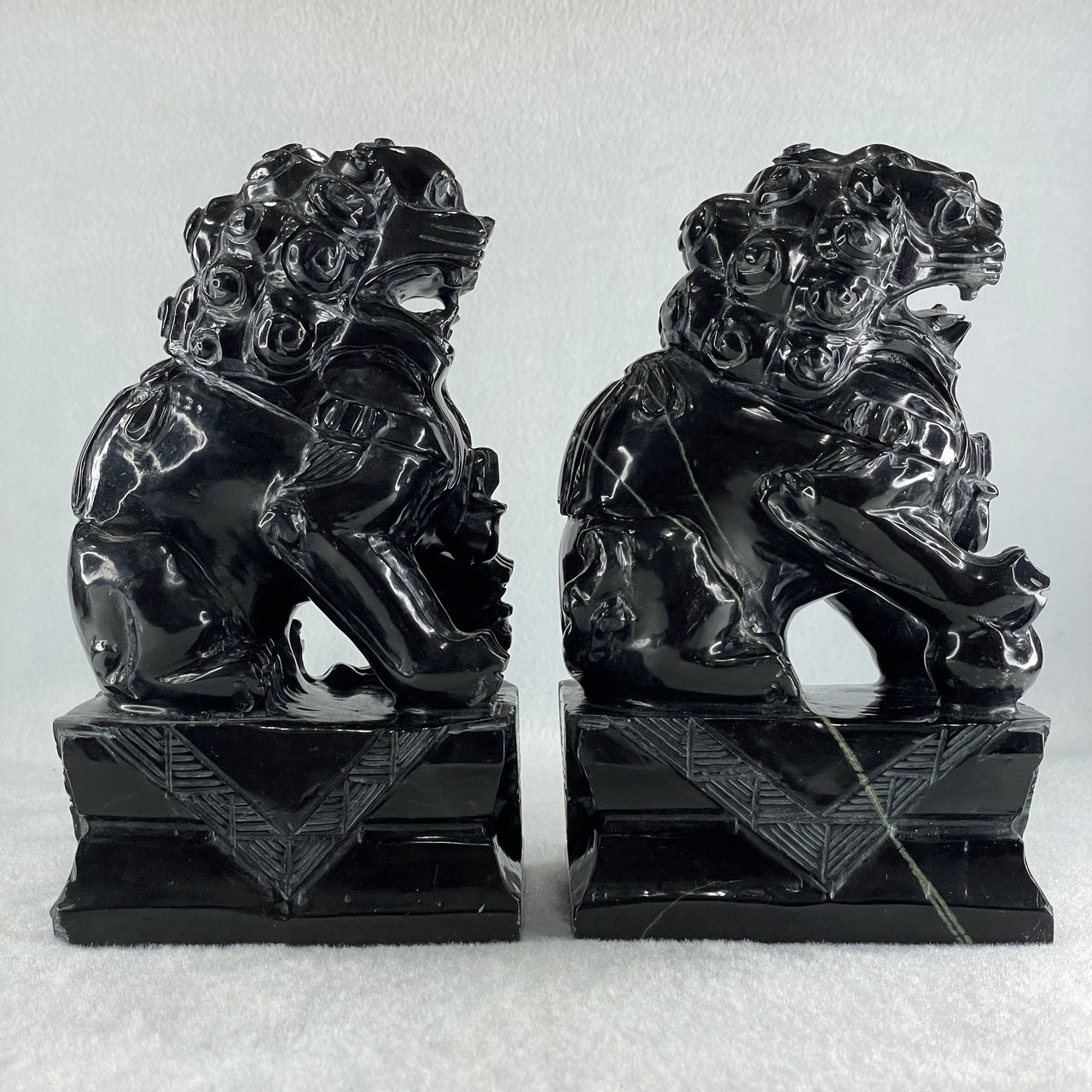 Black Pair of Fu Gou Display 3,541.2g Each about 75.0 by 100.0 by 172.0mm - Huangs Jadeite and Jewelry Pte Ltd