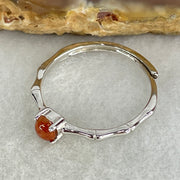 Type A Red Cabochon Jadeite in S925 Sliver Bamboo Ring (Adjustable Size) 1.00g 4.2 by 3.0mm - Huangs Jadeite and Jewelry Pte Ltd