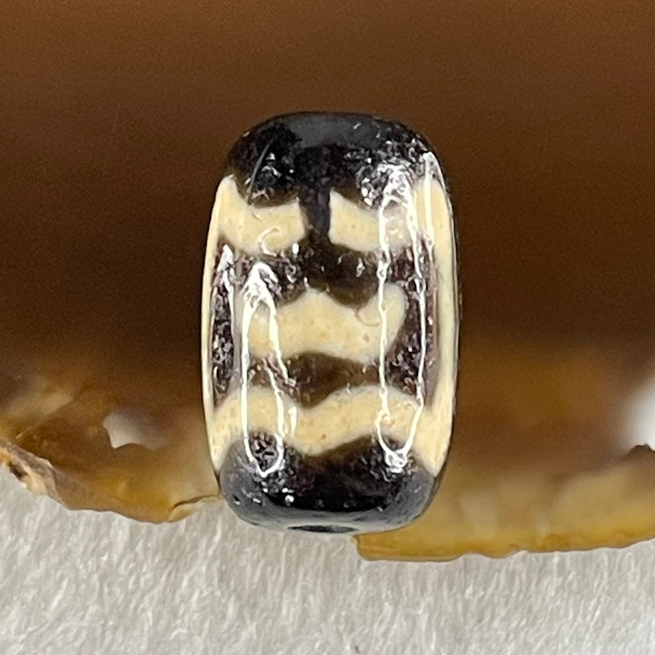 Natural Powerful Tibetan Old Oily Agate Double Garuda Dzi Bead Heavenly Master (Tian Zhu) 4.45g 19.1 by 11.8mm - Huangs Jadeite and Jewelry Pte Ltd