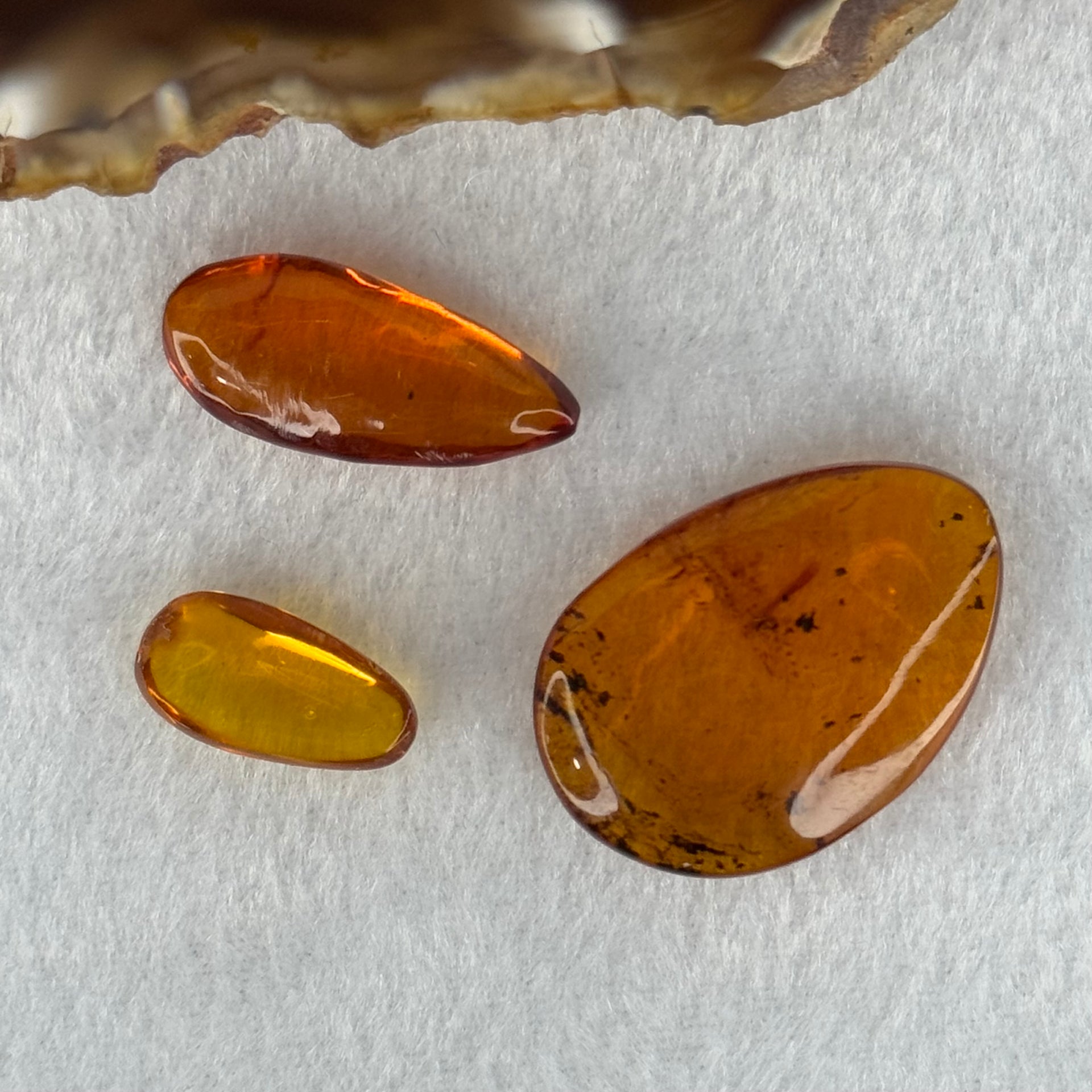 Natural Amber for Setting (Set of 3) 3.44g 30.8 by 21.3 by 8.6mm 1.08g 25.4 by 11.4 by 6.7mm 0.56g 17.2 by 9.2 by 5.9mm - Huangs Jadeite and Jewelry Pte Ltd