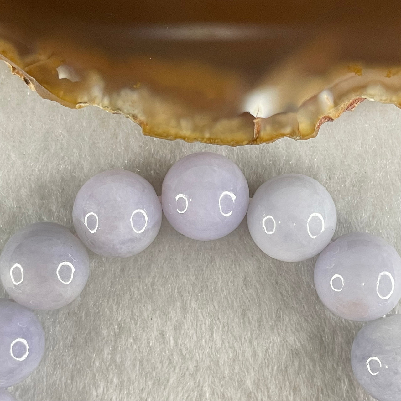 Type A Lavender Jadeite Beads Bracelet 52.68g 15.5cm 12.5mm 16 Beads - Huangs Jadeite and Jewelry Pte Ltd