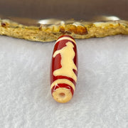 Natural Powerful Tibetan Old Oily Red and Yellowish White Agate Guan Yin Dzi Bead Heavenly Master (Tian Zhu) 观音天诛 8.34g 37.9 by 11.9mm - Huangs Jadeite and Jewelry Pte Ltd