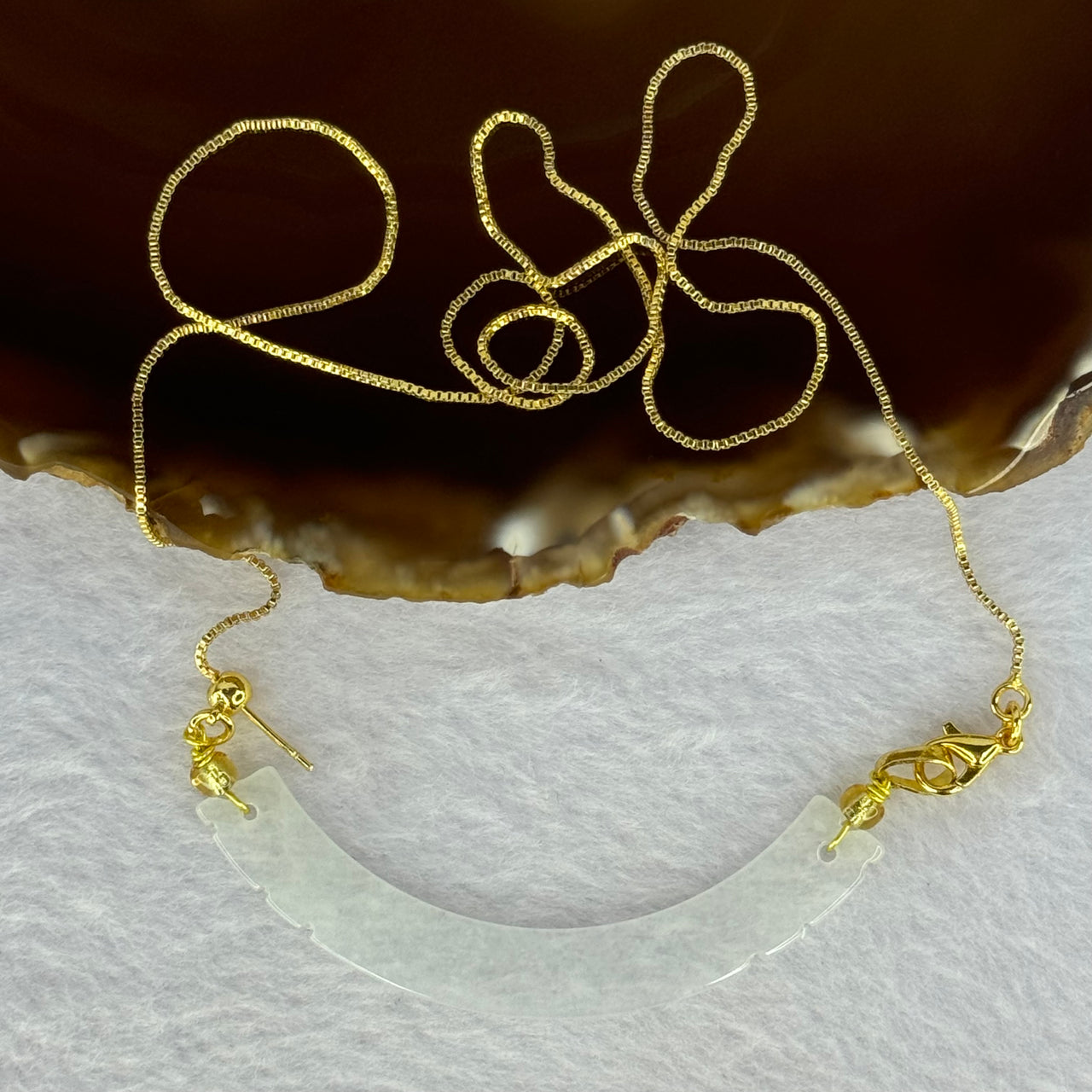 Type A ICY Green Jadeite with Gold Color Necklace 5.49g 60.4 by 8.9 by 2.0mm - Huangs Jadeite and Jewelry Pte Ltd