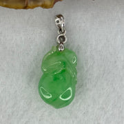 18K 750 White Gold Type A Semi Icy Jelly Full Spicy Green Jadeite Monkey on Peach Pendant 19.0 by 12.1 by 8.6mm with Natural Diamond 3.78g - Huangs Jadeite and Jewelry Pte Ltd