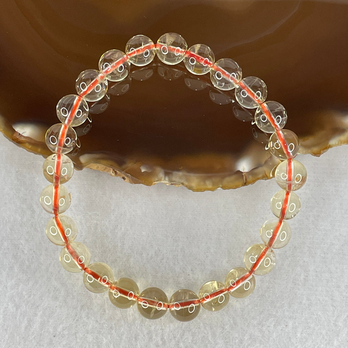 Certified Average Grade Natural Yellow Citrine Crystal Beads Bracelet | 8.3mm Golden Merchant's Stone (18.53g | 17cm Wrist Sizing | 25 Beads)