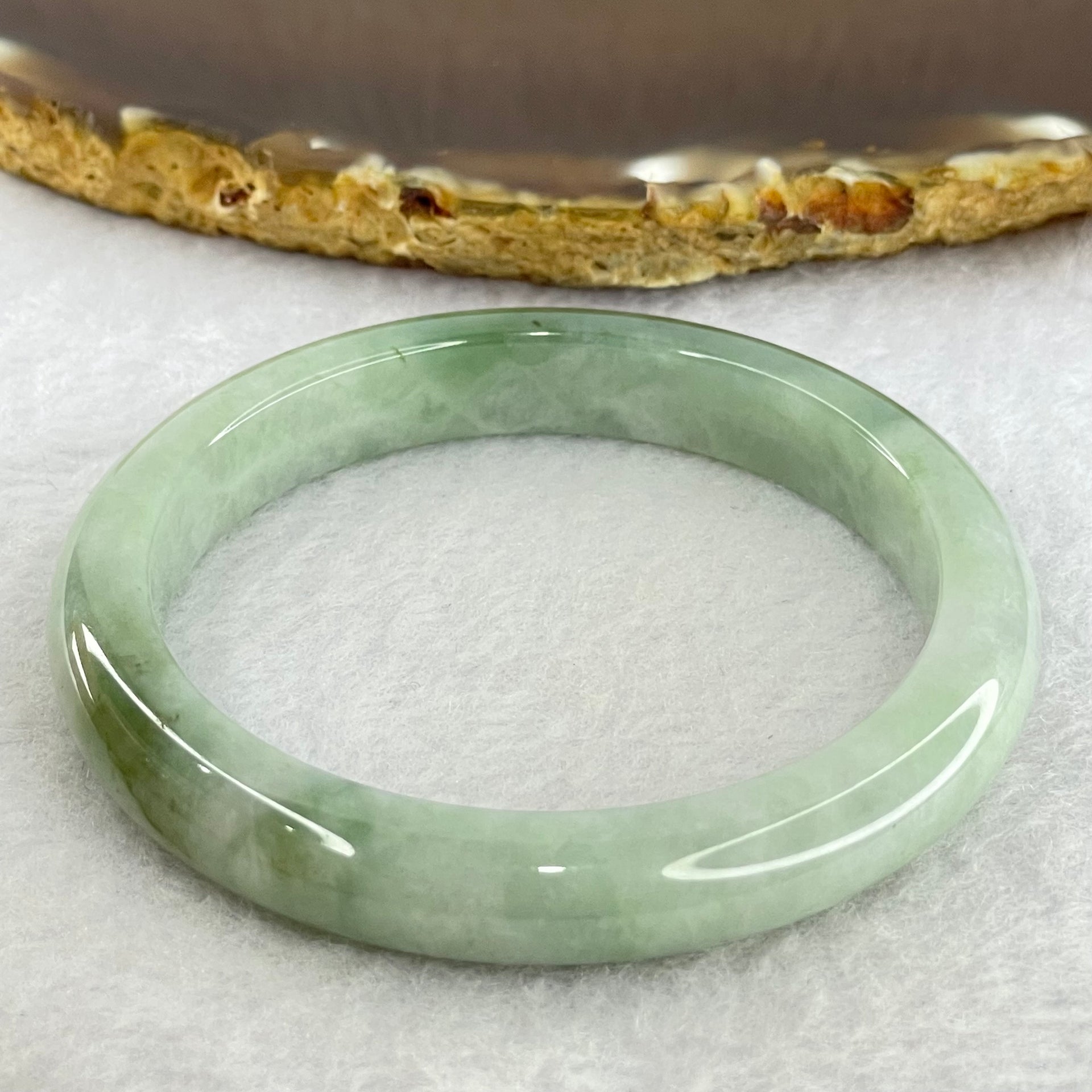 Type A Blueish Green with Lavender Jadeite Bangle Internal Diameter 52.8mm 55.83g 9.6 by 7.5mm (Internal Lines) - Huangs Jadeite and Jewelry Pte Ltd