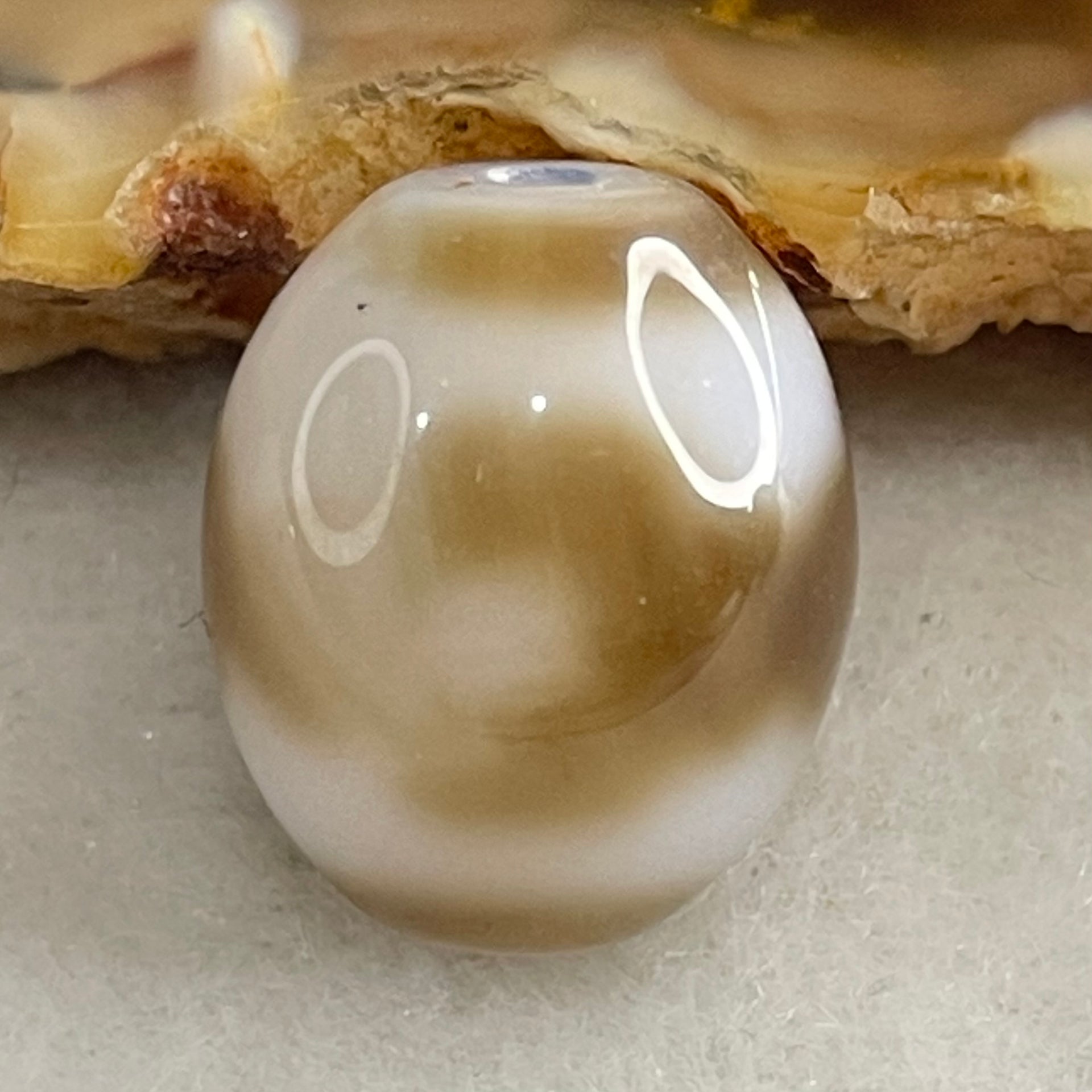 Natural Powerful Tibetan Old Oily Agate 3 Eyes Dzi Bead Heavenly Master (Tian Zhu) 三眼天诛 2.90g 14.1 by 12.1mm - Huangs Jadeite and Jewelry Pte Ltd