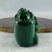 Natural Malachite Yuan Bao Ingot with Money bag and Longevity Beach with Wooden Stand Display 402.5g 96.5 by 45.8 by 76.0mm - Huangs Jadeite and Jewelry Pte Ltd