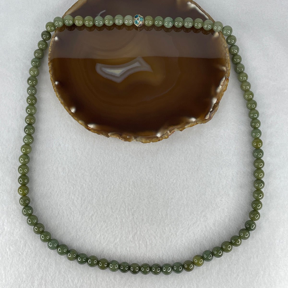 Natural Type A Green with Blueish Green Jadeite Beads Necklace | Untreated Fei Cui Gemstone Strand (105.68g | 9.3mm Beads | 80 Beads | 68cm Length)