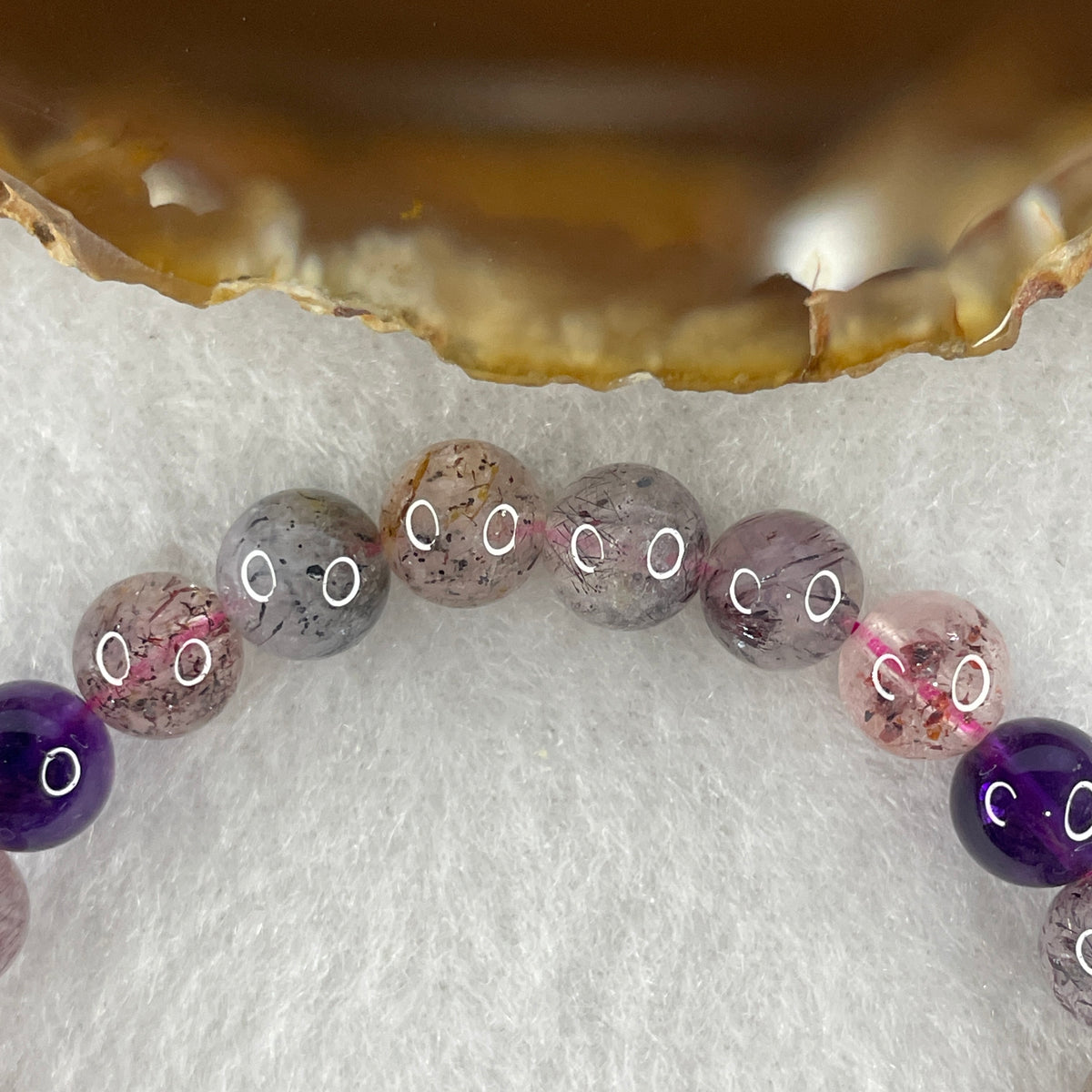 Certified Above Average Grade Natural Super 7 Crystal Beads Bracelet | 7.3mm Dainty Sacred 7-Mineral Synergy Power (13.21g | 15.5cm Petite Wrist Sizing | 26 Beads)