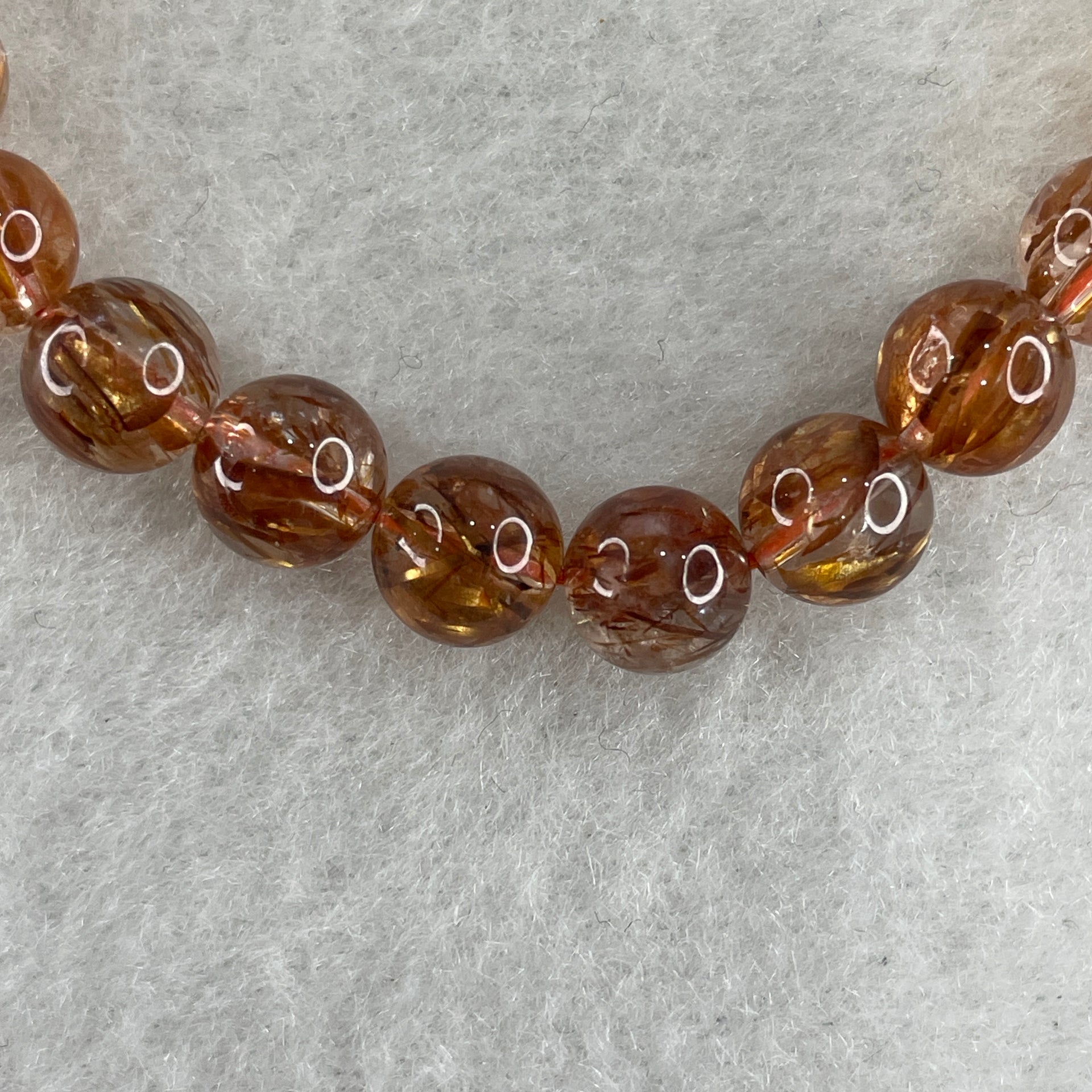 Natural Reddish Copper Rutilated Quartz Beads with Charm Bracelet 17.74g 7.8mm 24 Beads - 10.8 by 6.5mm 1 Charm - Huangs Jadeite and Jewelry Pte Ltd