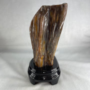 Natural Fossilised Petrified Wood Tower with Wooden Stand Display 1383.4g 190.0 by 124.2 by 105.4 mm - Huangs Jadeite and Jewelry Pte Ltd